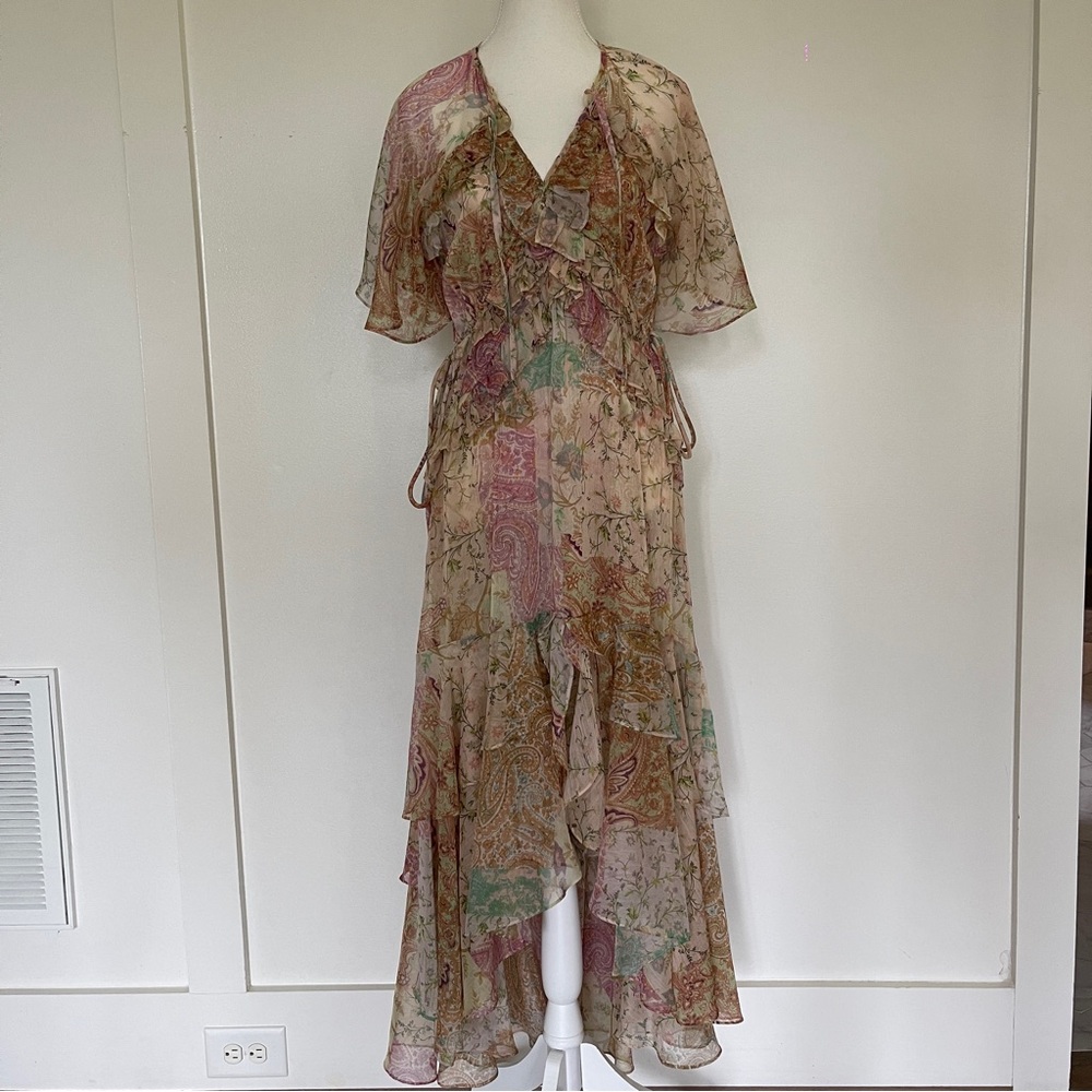MISA Los Angeles paisley ruffle maxi dress